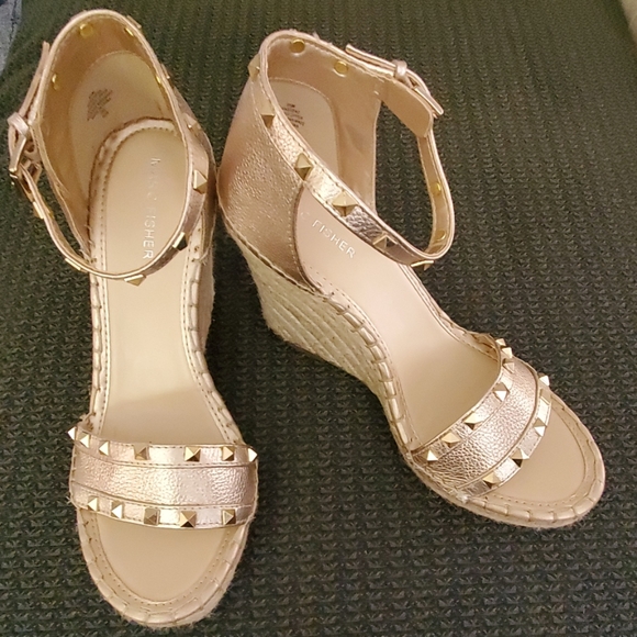 Marc Fisher Shoes - Marc Fisher Gold Studded Wedge Sandals